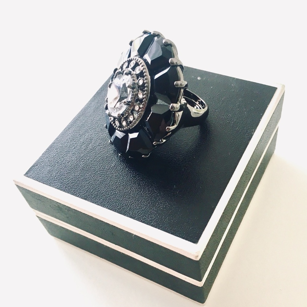 Black Statement Ring With Clear Rhinestone’s - image 2